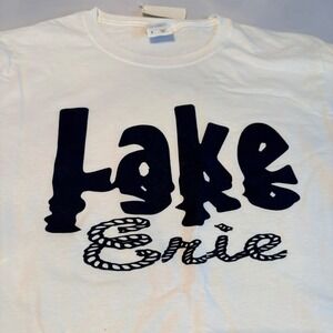 Fruit of the Loom Lake Erie Graphic T Shirt White Short Sleeve Cotton Size S‎